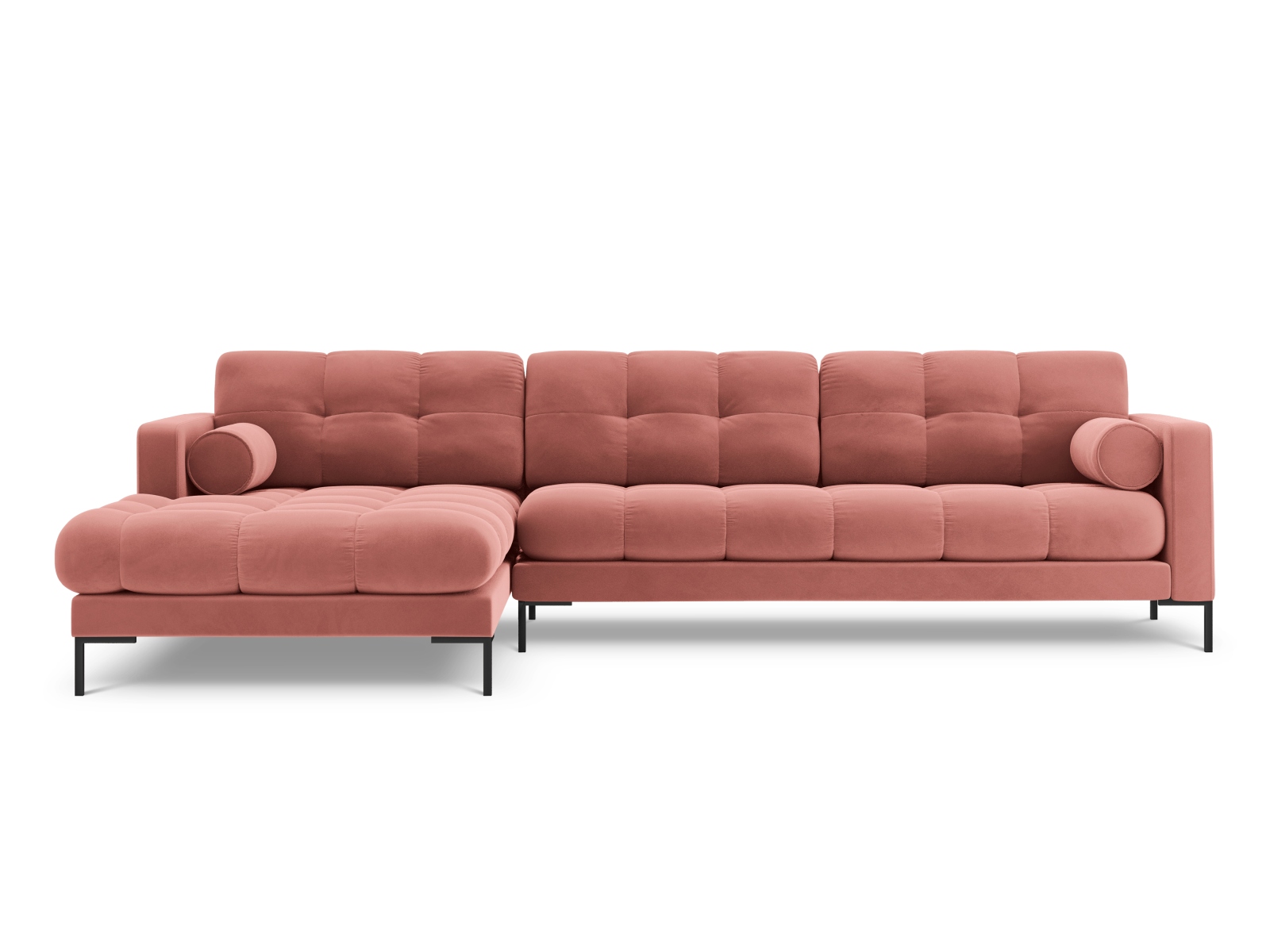 Cosmopolitan Design Ecksofa Bali 5-Sitzer Samt Bluvel Rosa Links Beine Schwarzes Metall