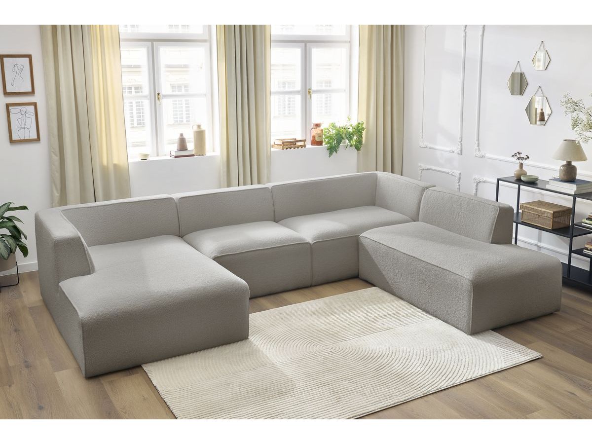 Bobochic Megeve Wohnlandschaft Bouclé-Stoff Hellgrau Ecke links