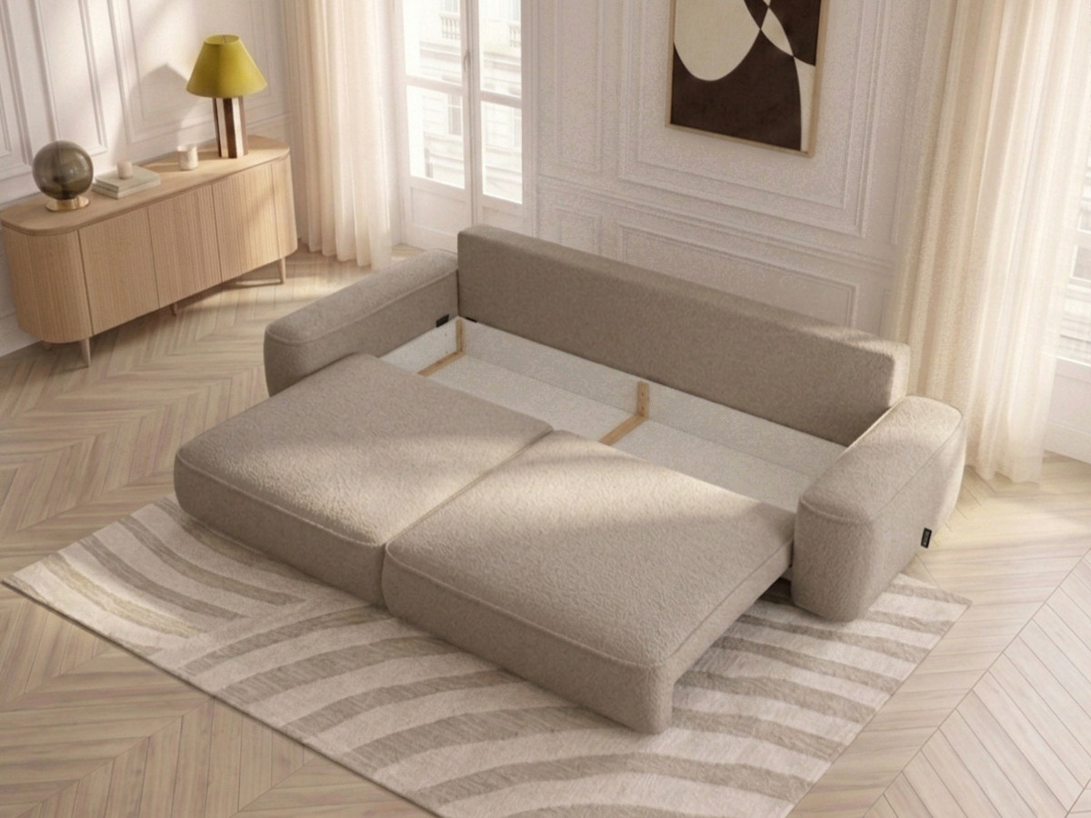 Bobochic Honore Schlafsofa 3-Sitzer mit Bettkasten Chenille Braun