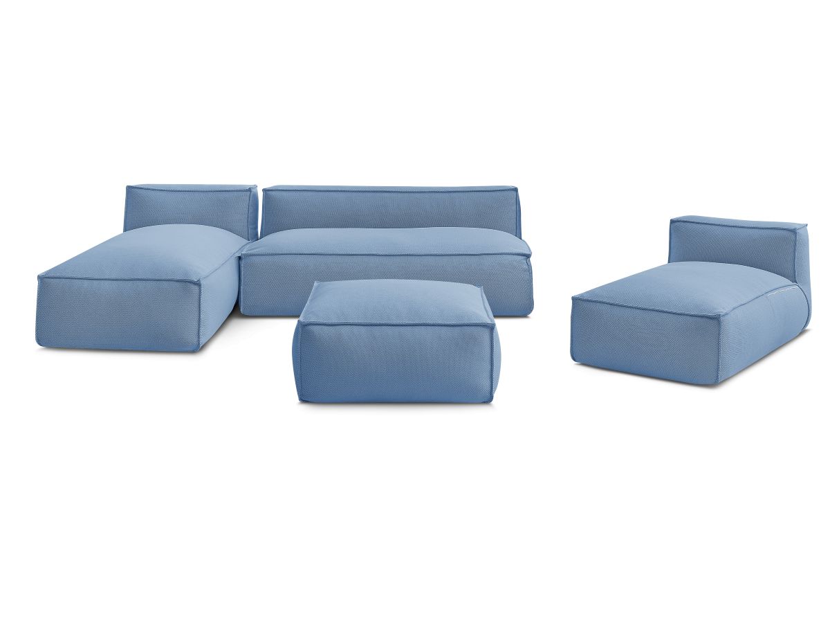 Bobochic Biarritz Gartensofa 4-Sitzer mit Pouf 332 × 168 cm Melange-Stoff Blau