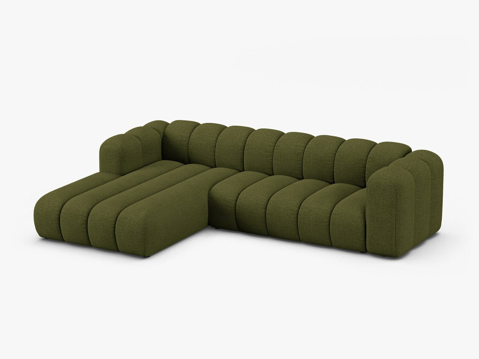 Micadoni Modulares Ecksofa Lupine 4-Sitzer Links Boucle Baloo Dunkel-Olivgrün