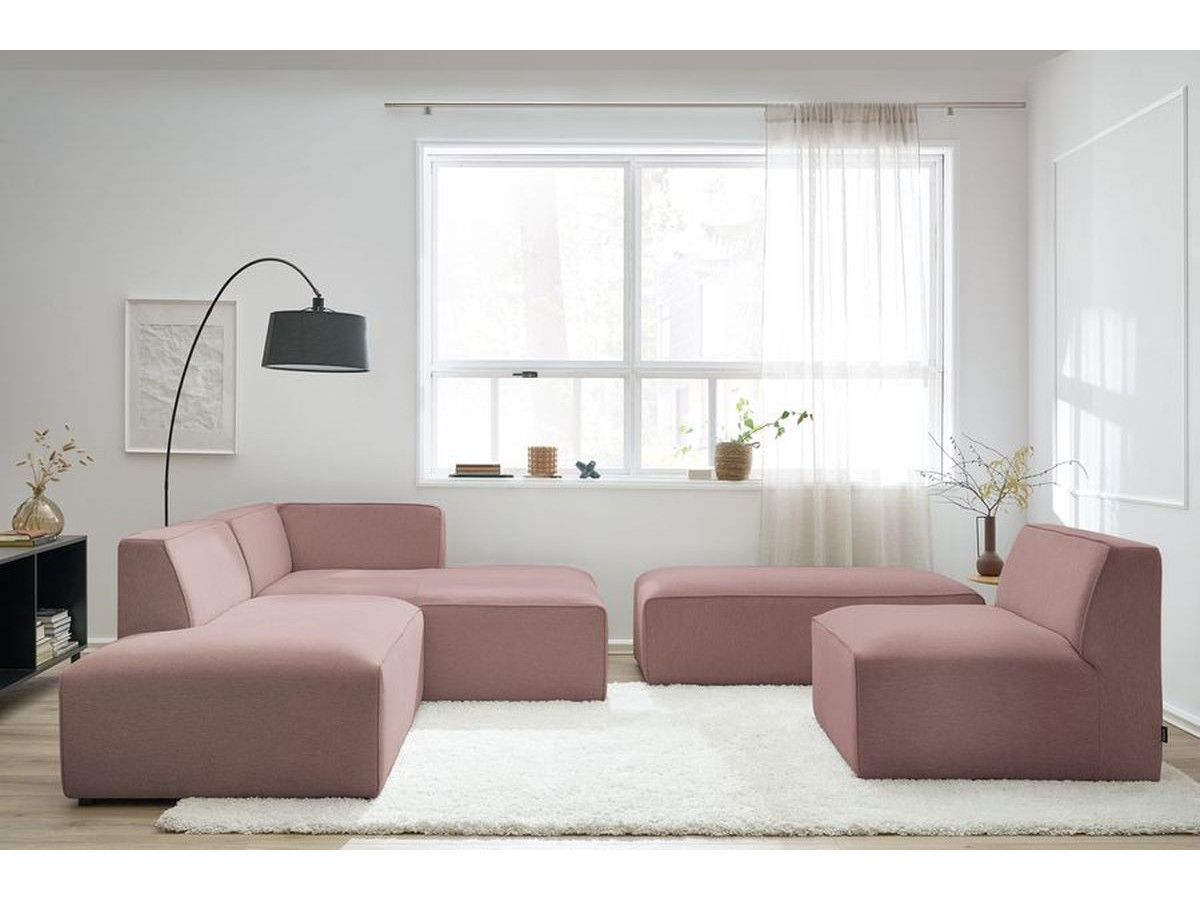 Bobochic Megeve Ecksofa mit Pouf Melange-Stoff Rosa Ecke rechts