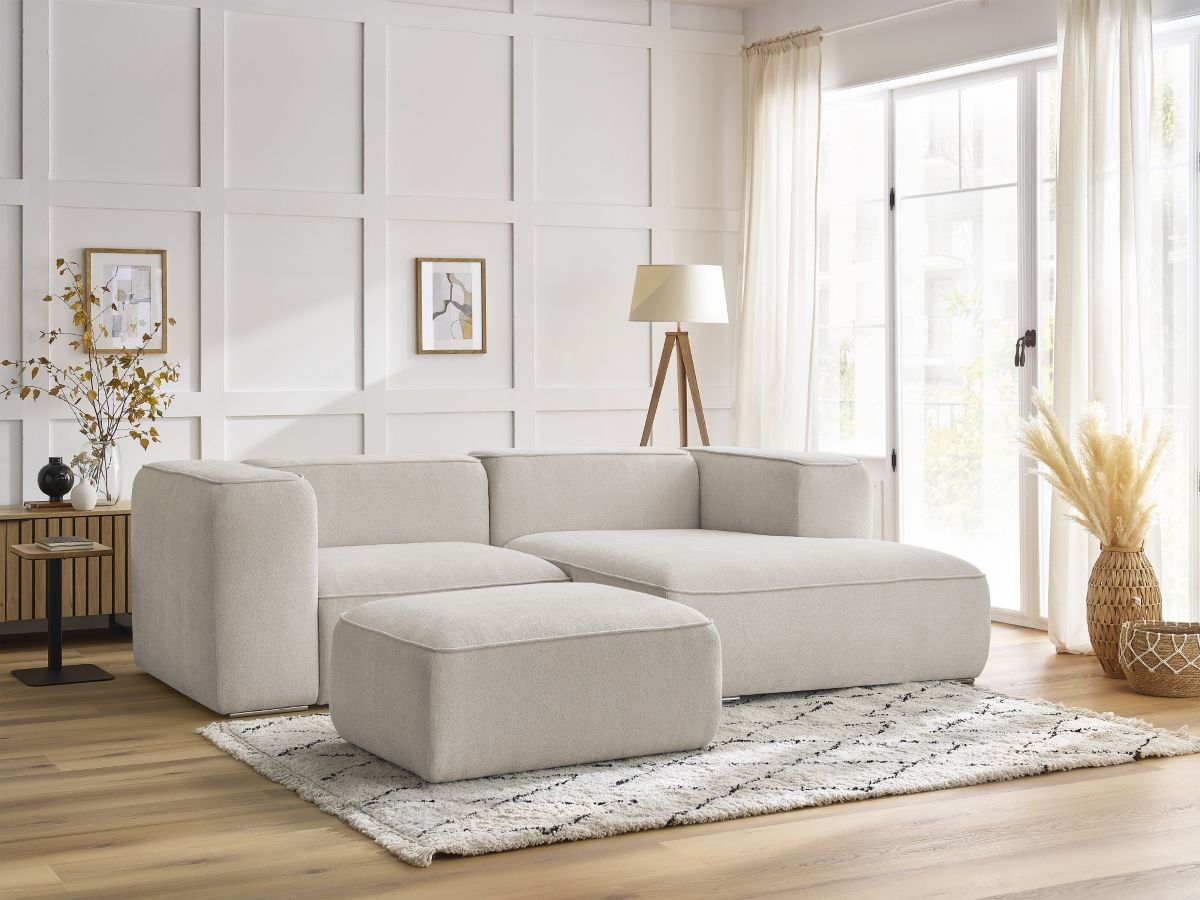 Bobochic Zephyr Ecksofa mit Pouf 260 × 165 cm Strukturstoff Beige Ecke rechts
