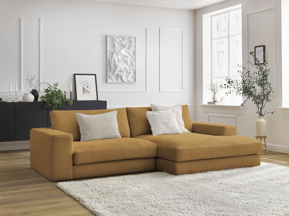 Bobochic Leonard Ecksofa 274 × 159 cm Cordsamt Gelb Ecke rechts
