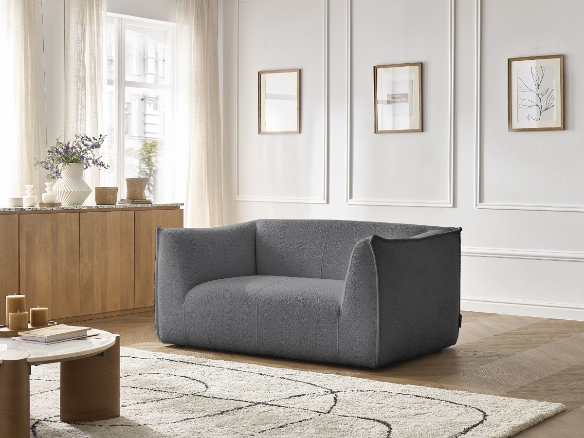 Bobochic Giorgia Sofa 2-Sitzer Bouclé-Stoff Dunkelgrau