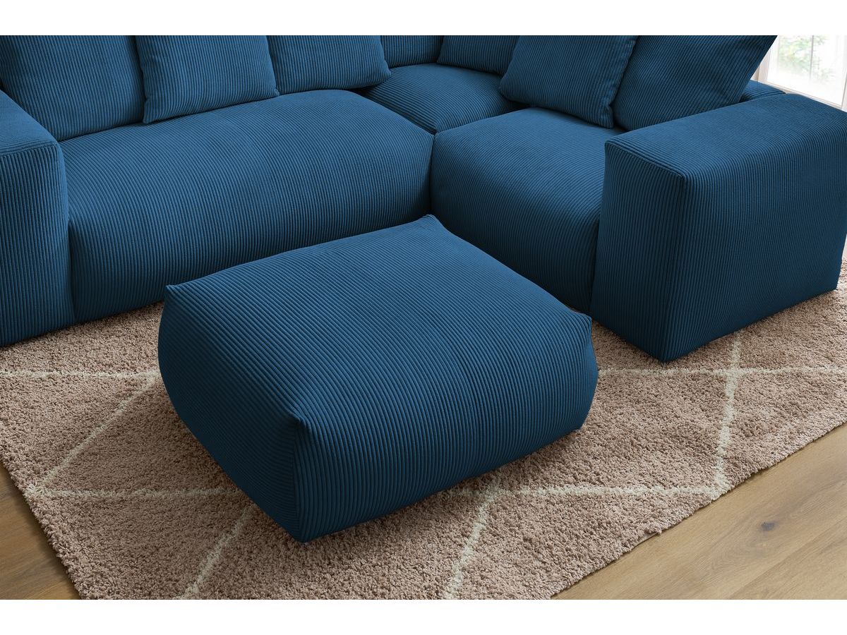 Bobochic Voltaire Ecksofa mit Pouf 268 × 214 cm Cordsamt Dunkelblau Ecke rechts