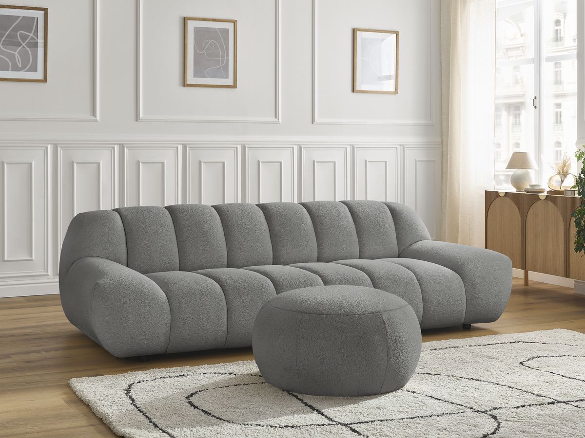 Bobochic Hayden Sofa 4-Sitzer mit Pouf Bouclé-Stoff Dunkelgrau