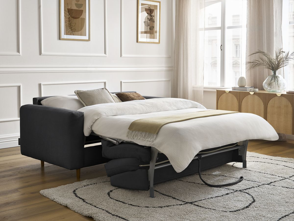 Bobochic Cocoone Schlafsofa 3-Sitzer Stoff Schwarz, Liegefläche 140 × 200 cm
