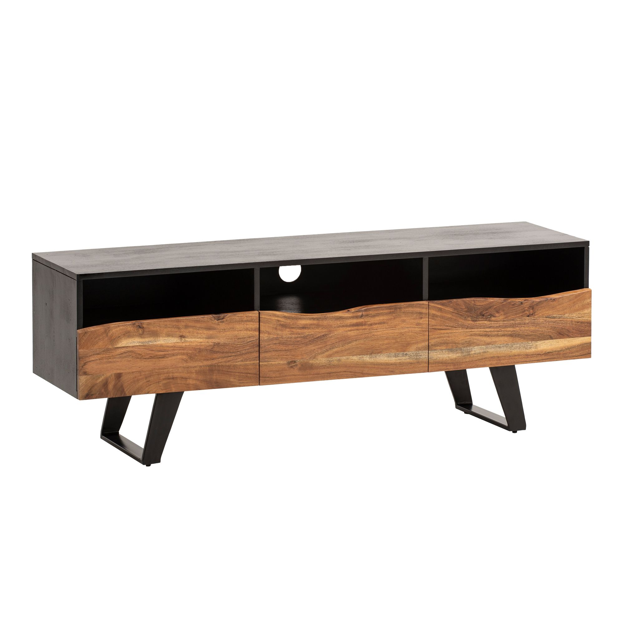 TV-Board Haslum Akazie Massivholz Schwarz 140 × 40 × 50 cm