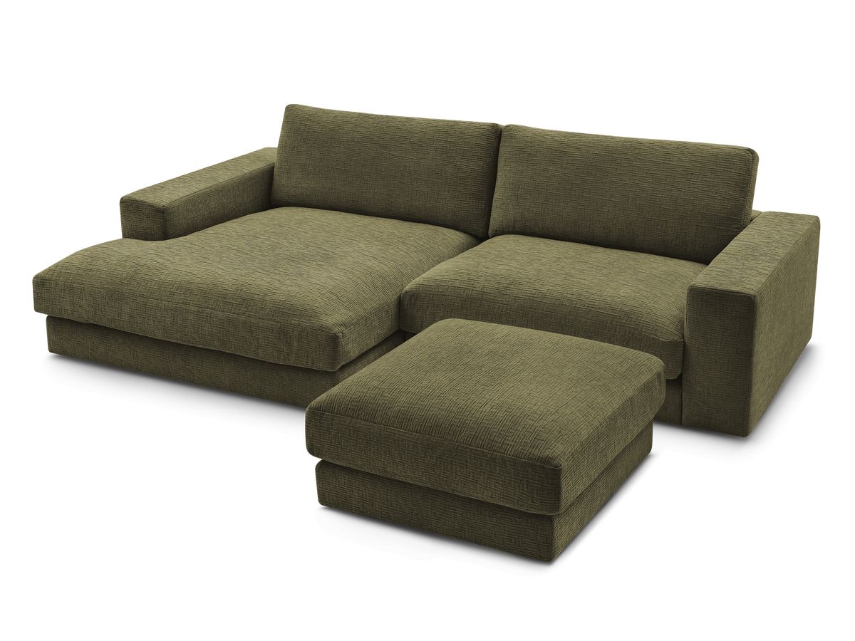Bobochic Leonard Ecksofa mit Pouf 234 × 159 cm Strukturstoff Grün Ecke links