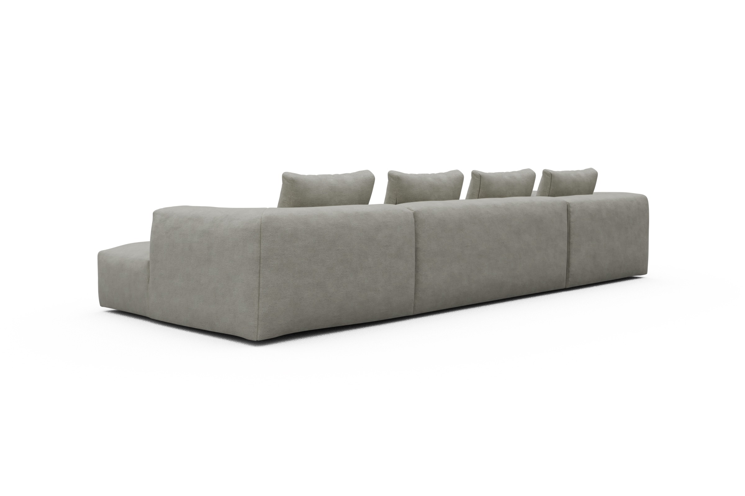 Wohnlandschaft Fred Relax-Ecke links mit 2-Sitzer und Chaiselongue rechts Boucle Carreno 773-Moon-Stone-White