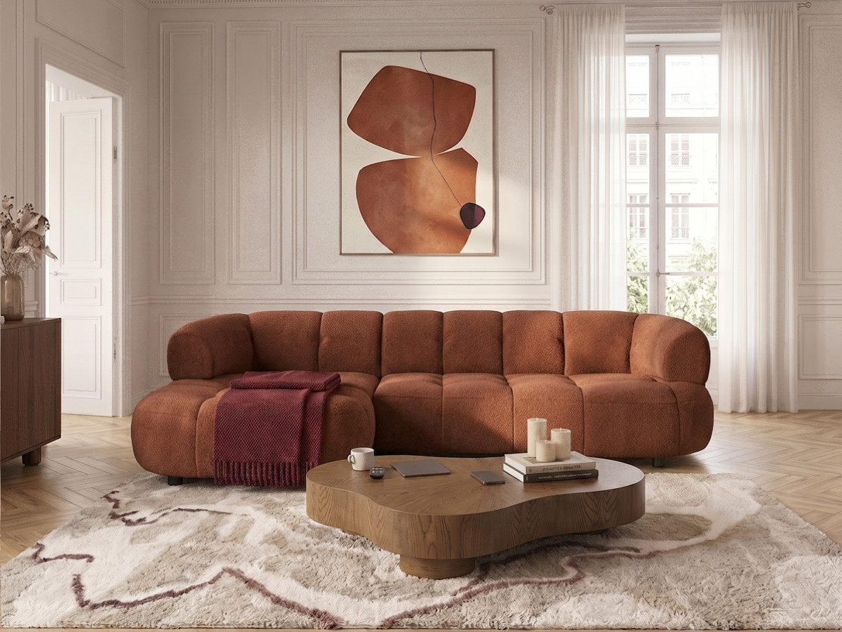 Bobochic Lovely Ecksofa mit Schlaffunktion Stoff Orange Ecke links