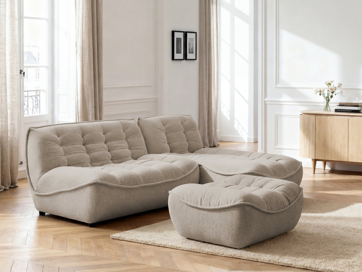 Bobochic Serena Ecksofa mit Pouf Melange-Stoff Taupe