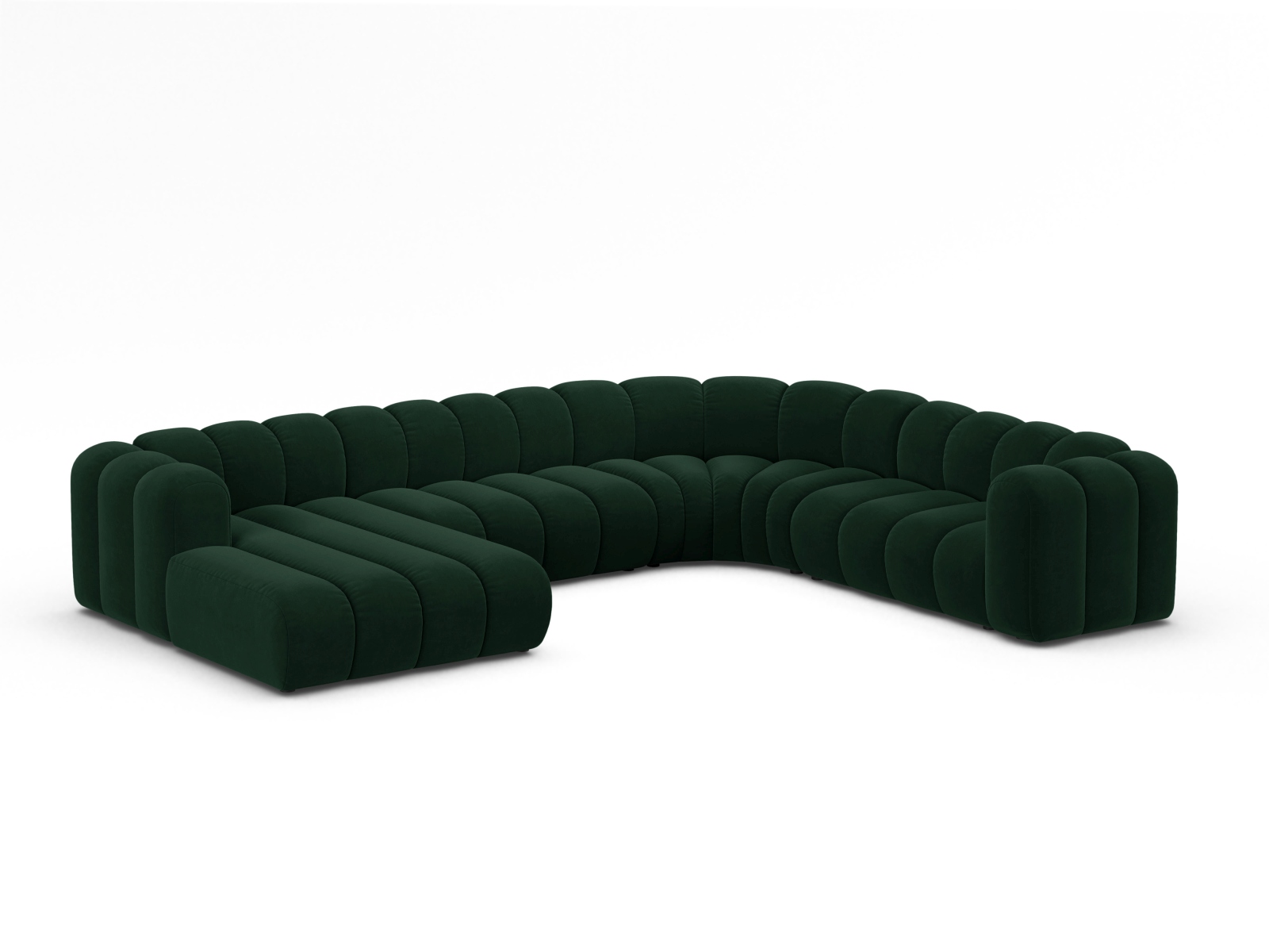 Micadoni Modulares Panorama Ecksofa Lupine 6-Sitzer Rechts Samt Salvador Flaschengrün