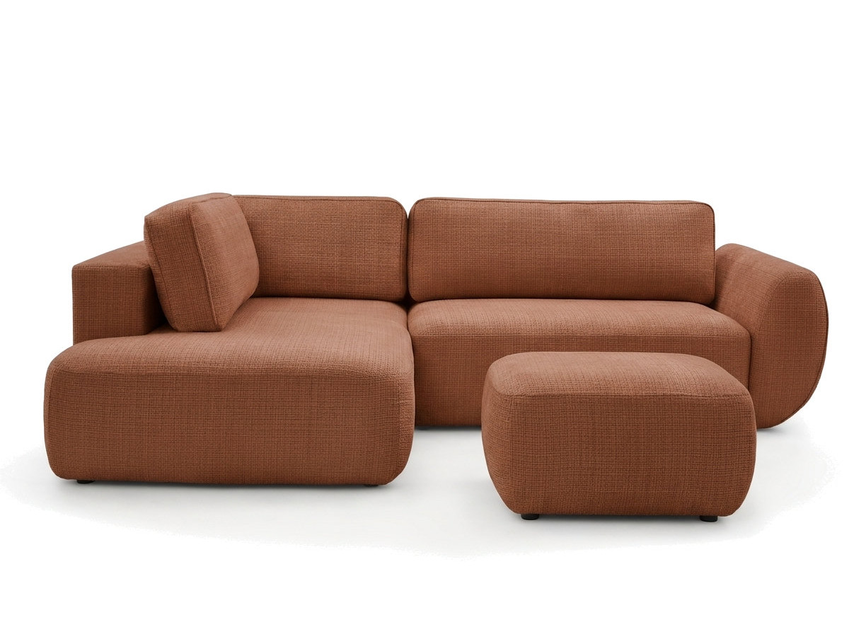 Bobochic Denise Ecksofa mit Schlaffunktion und Bettkasten und Pouf 256 × 197 cm Strukturstoff Orange Ecke links