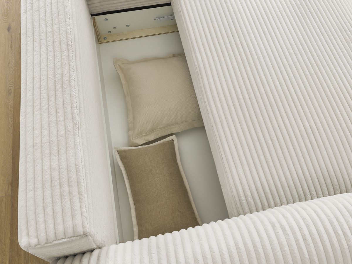 Bobochic Lucien Ecksofa mit Schlaffunktion und Bettkasten 314 × 167 cm Breitcord weich Beige Ecke rechts