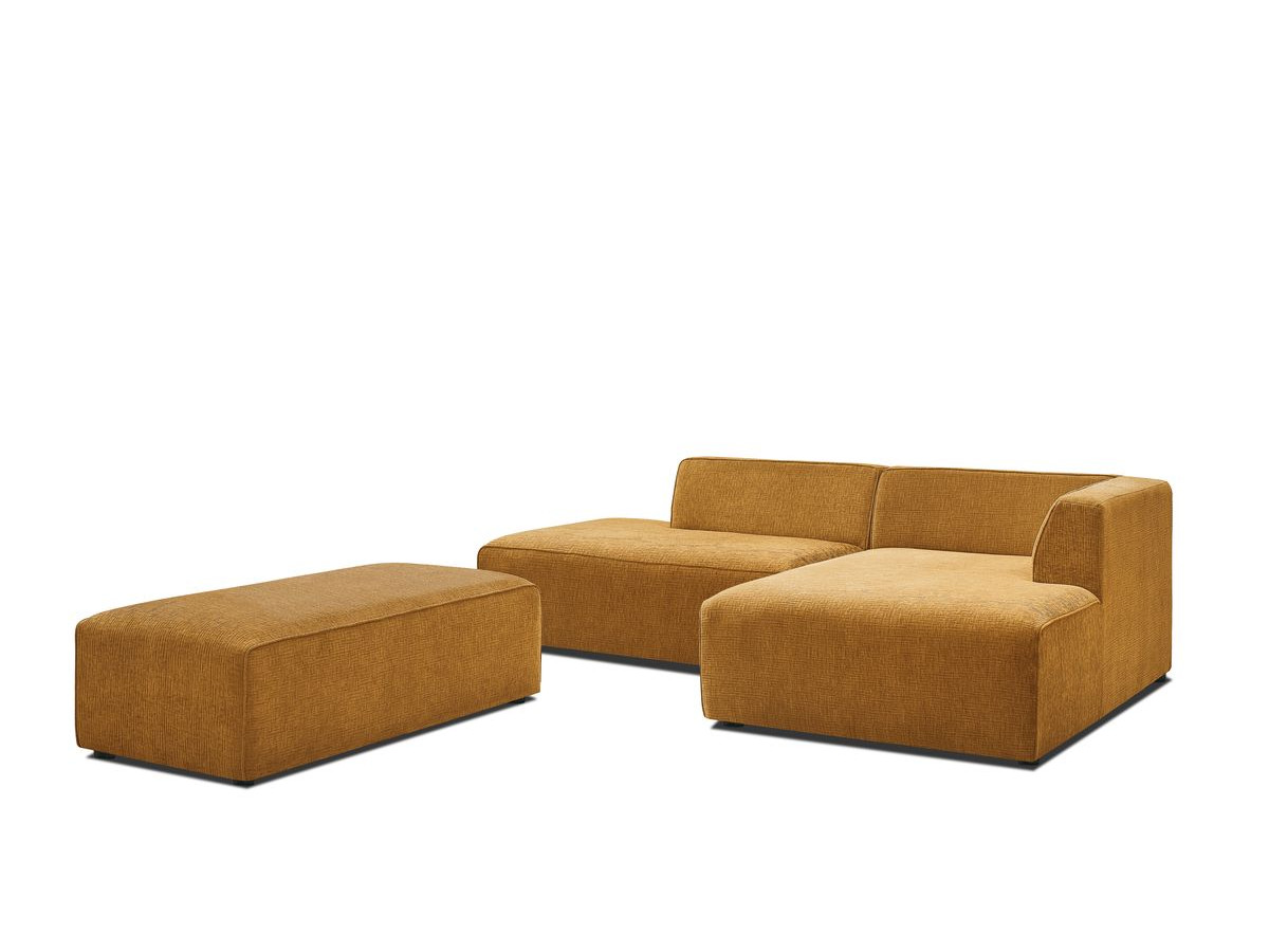 Bobochic Megeve Ecksofa mit Schlaffunktion und Pouf Strukturstoff Gelb Ecke rechts