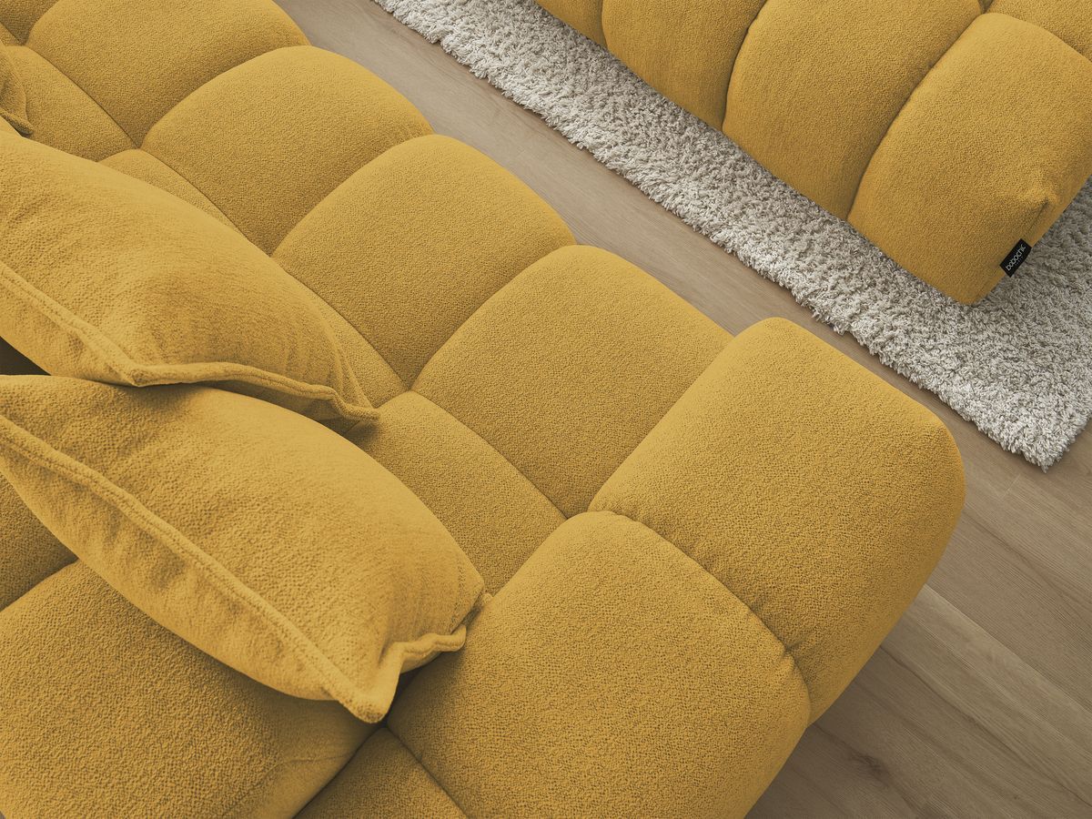 Bobochic Everest Ecksofa mit Schlaffunktion und Pouf, 10 Kissen Melange-Stoff Gelb Ecke rechts