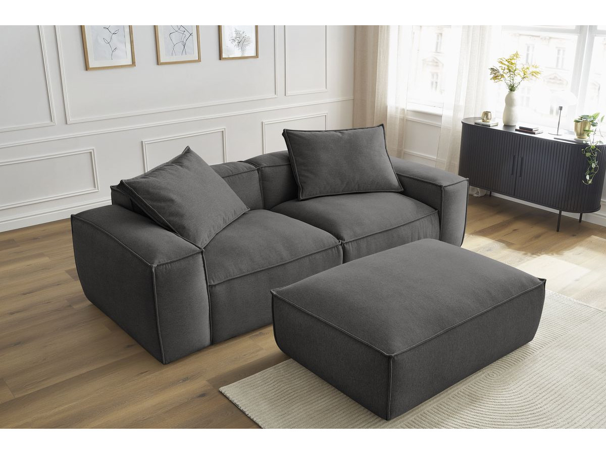 Bobochic Boheme Sofa 4-Sitzer mit Pouf Melange-Stoff Dunkelgrau