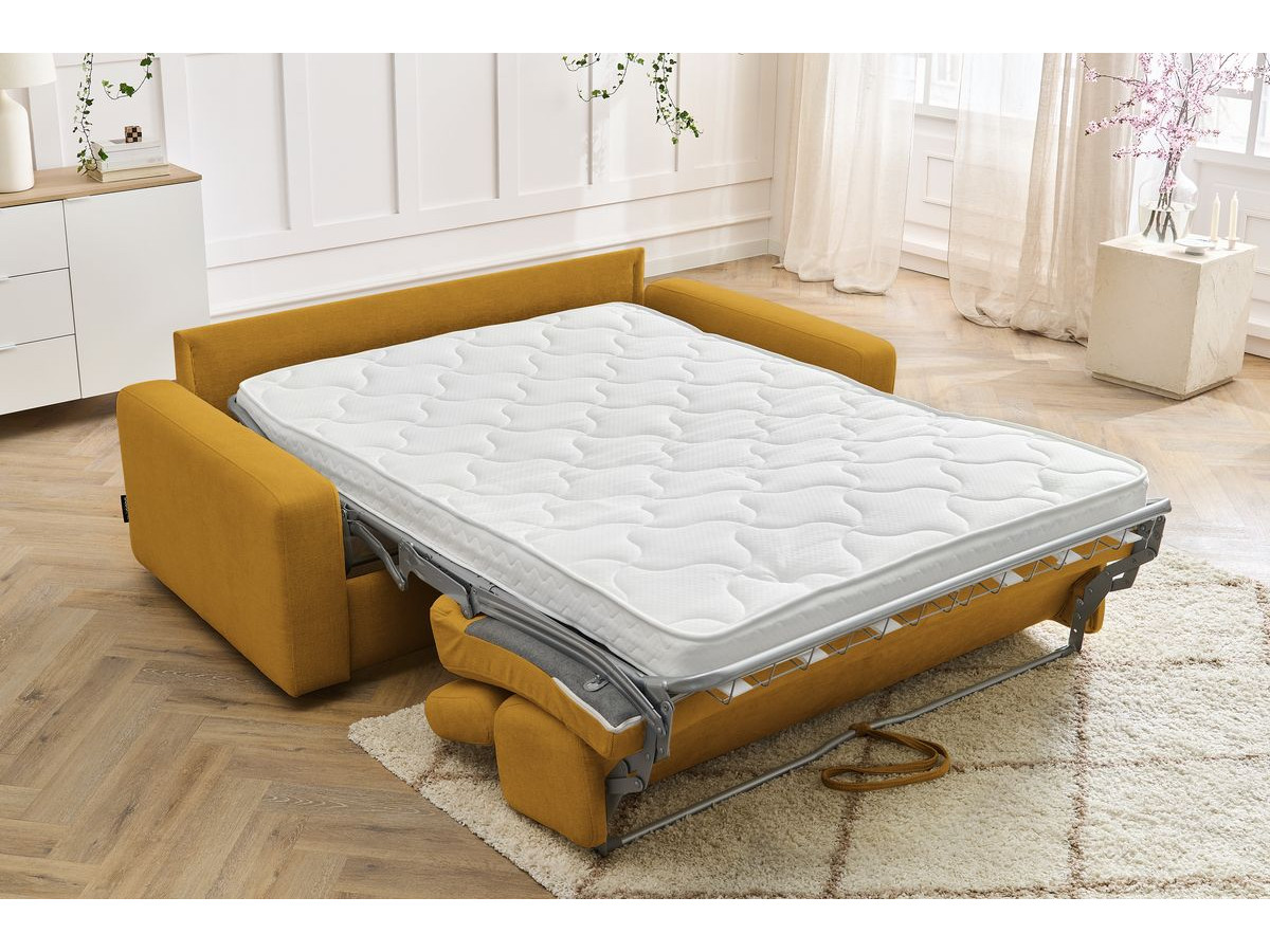 Bobochic Monaco Schlafsofa 3-Sitzer Stoff Gelb, Liegefläche 140 × 190 cm