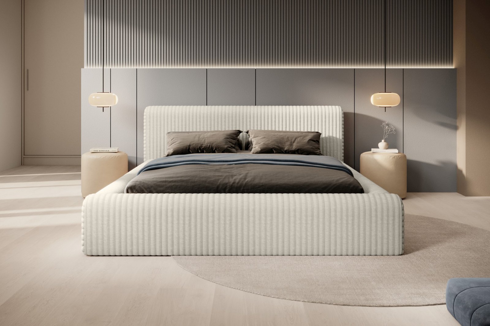 Polsterbett Miloa Softcord mit Fellstruktur 180x200 mit Holzrahmen Vito 23