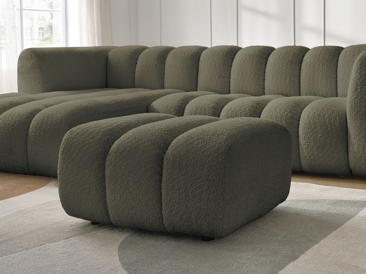 Bobochic Talia Ecksofa mit Pouf Bouclé-Stoff Grün Ecke links