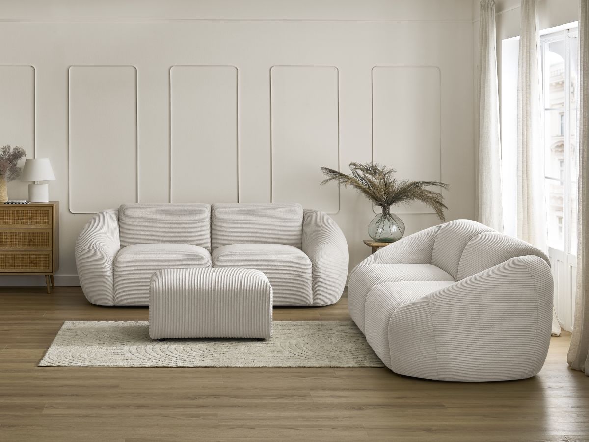 Bobochic Tina Sofa 6-Sitzer mit Pouf Cordsamt Beige