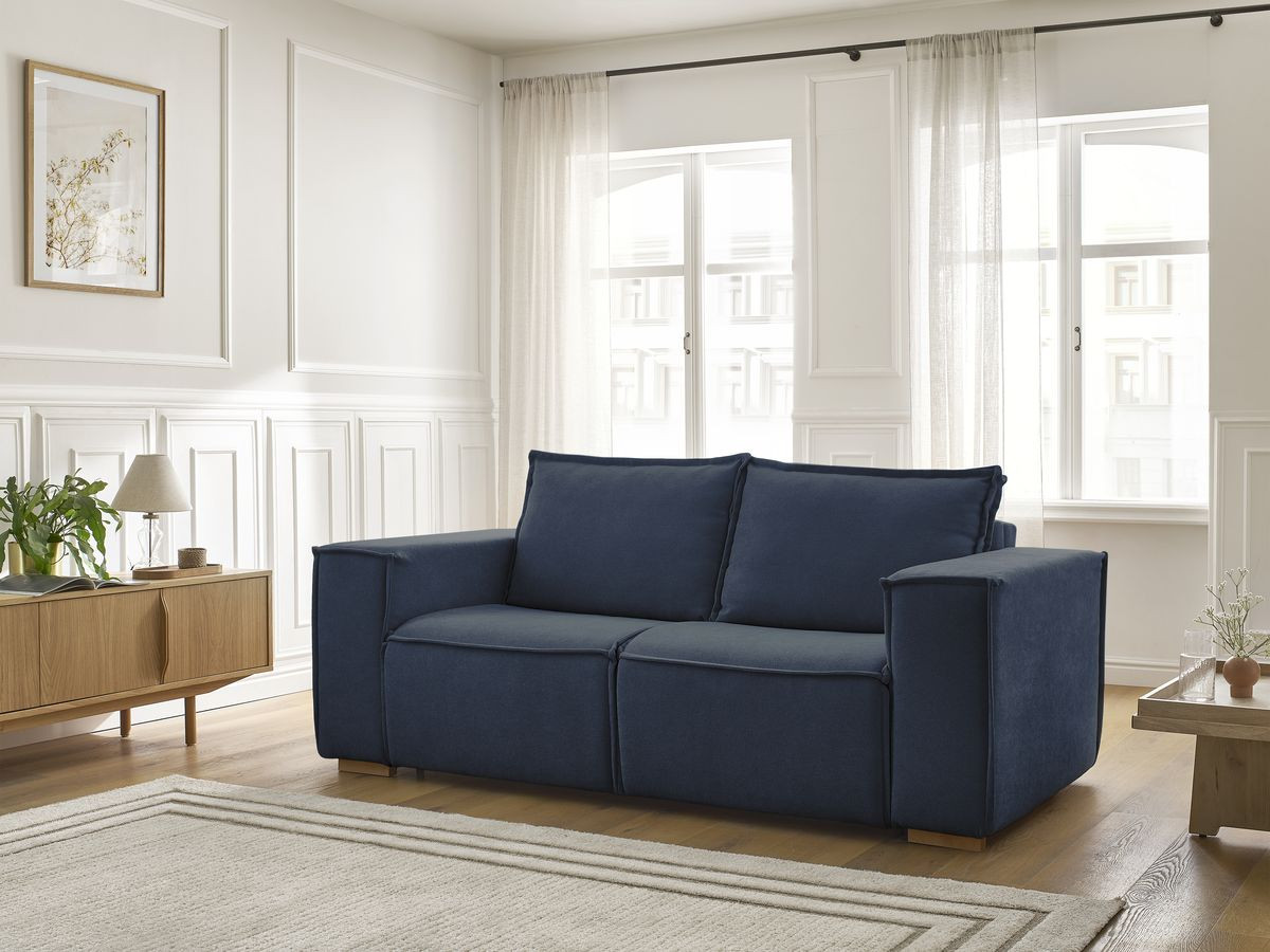 Bobochic Chelsea Schlafsofa 3-Sitzer Strukturstoff Dunkelblau, Liegefläche 160 × 200 cm