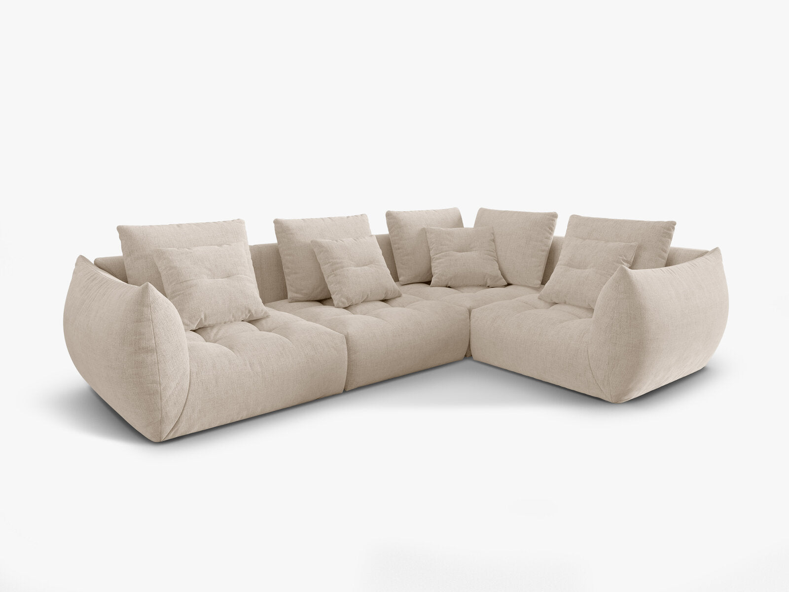 Micadoni Ecksofa Bloom 4-Sitzer Strukturierter Stoff Wind Helles Beige Rechts