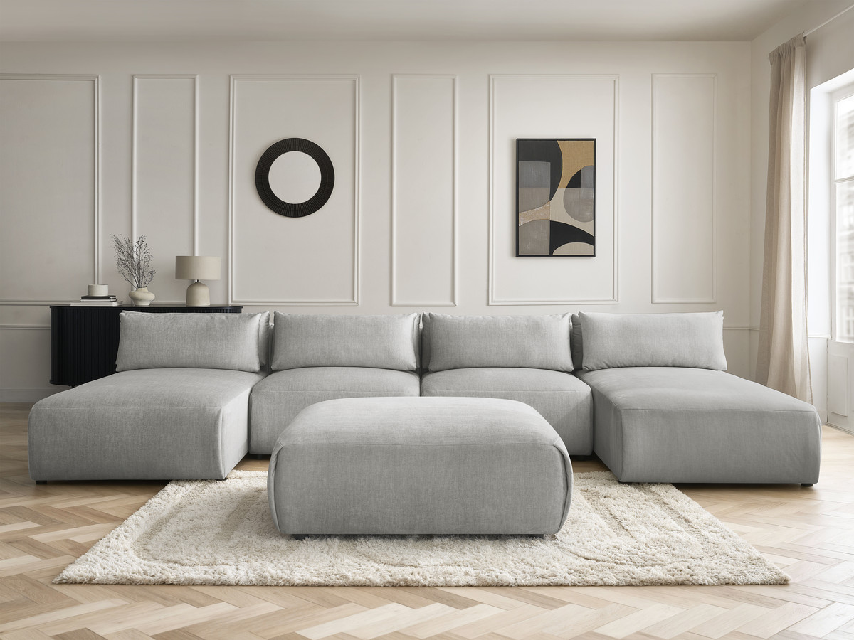 Bobochic Jana Wohnlandschaft mit großem Pouf Samt Hellgrau
