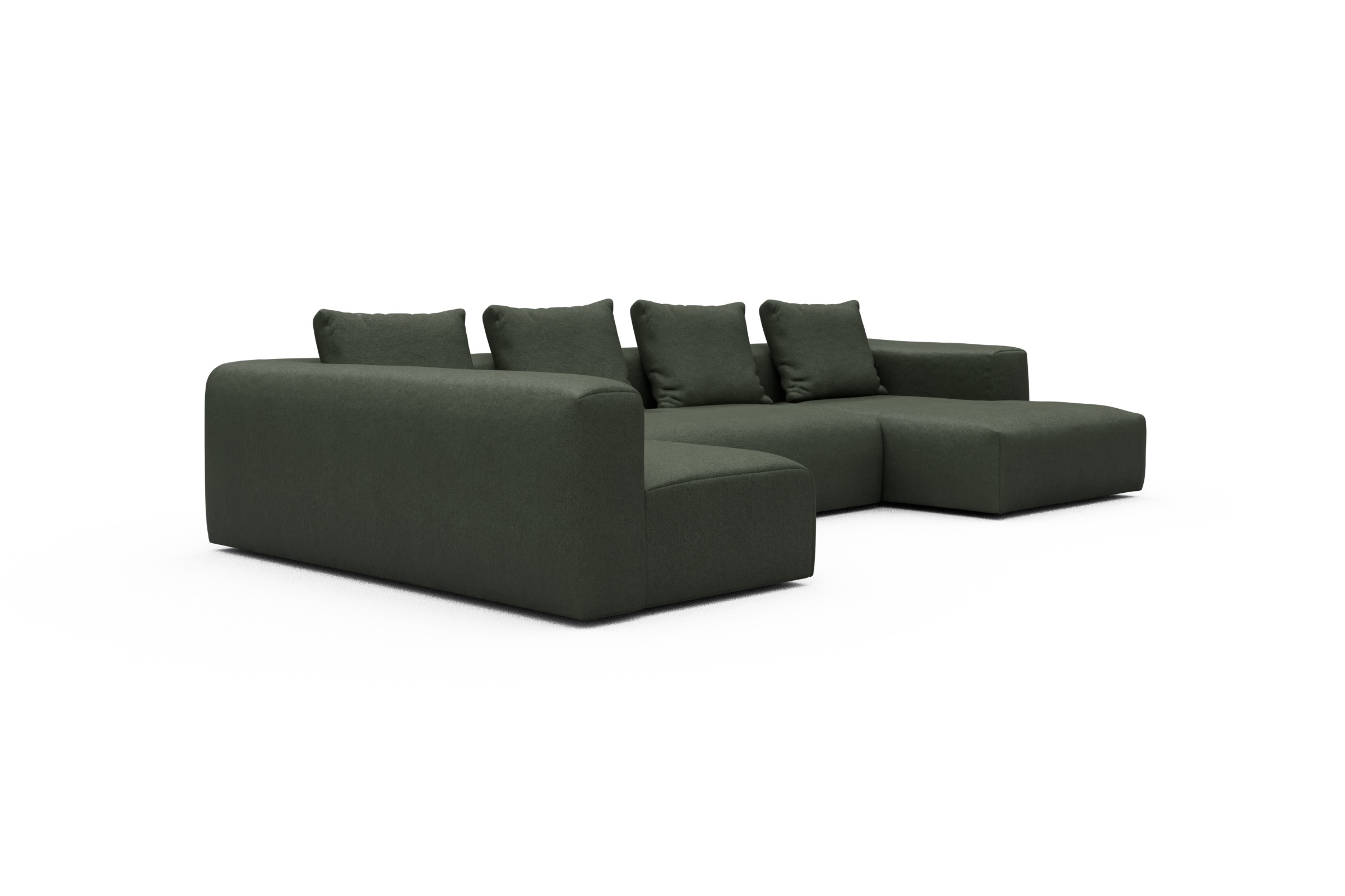 Wohnlandschaft Fred Chaiselongue rechts mit 2-Sitzer und lange Armlehne links Denari-Forest-Green