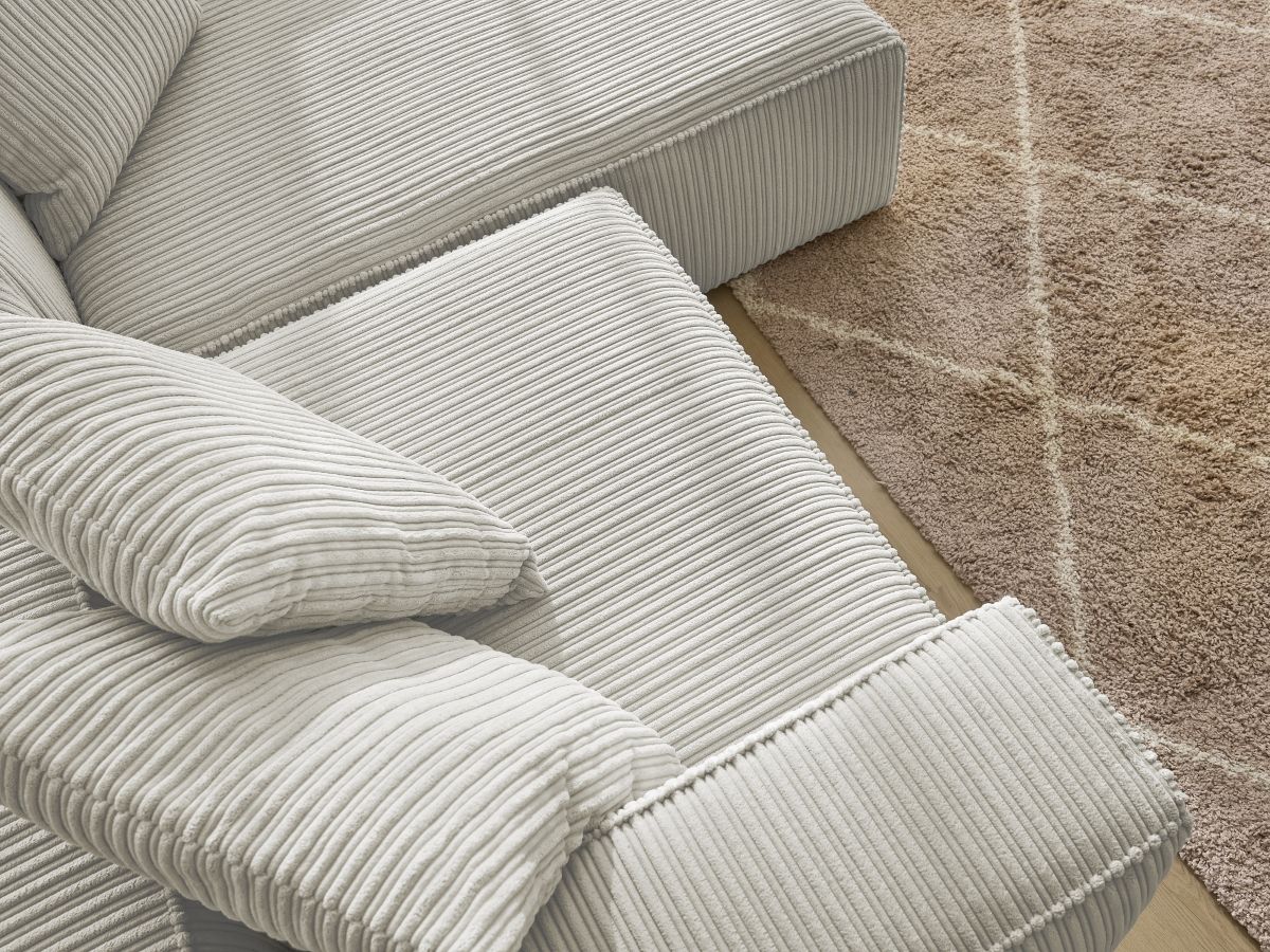 Bobochic Nina Ecksofa Cordsamt Hellgrau Ecke rechts