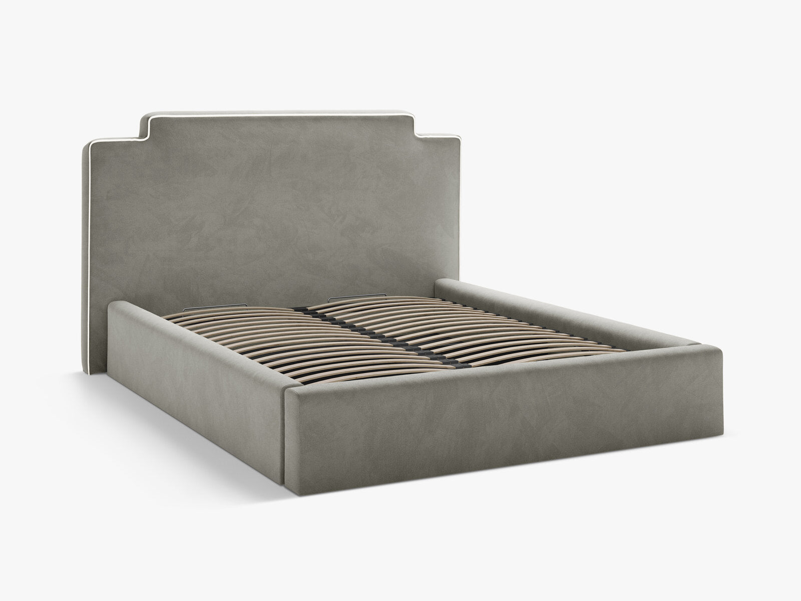 Micadoni Princess Samtbett mit Bettkasten und Kopfteil Samt Magic Velvet Elfenbein / Dunkelgrau 140x200