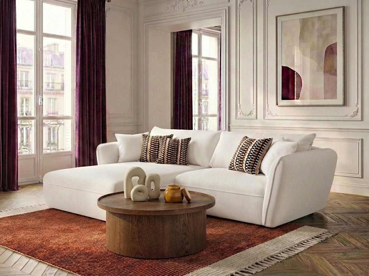 Bobochic Luigi Ecksofa Strukturstoff Weiß Ecke links
