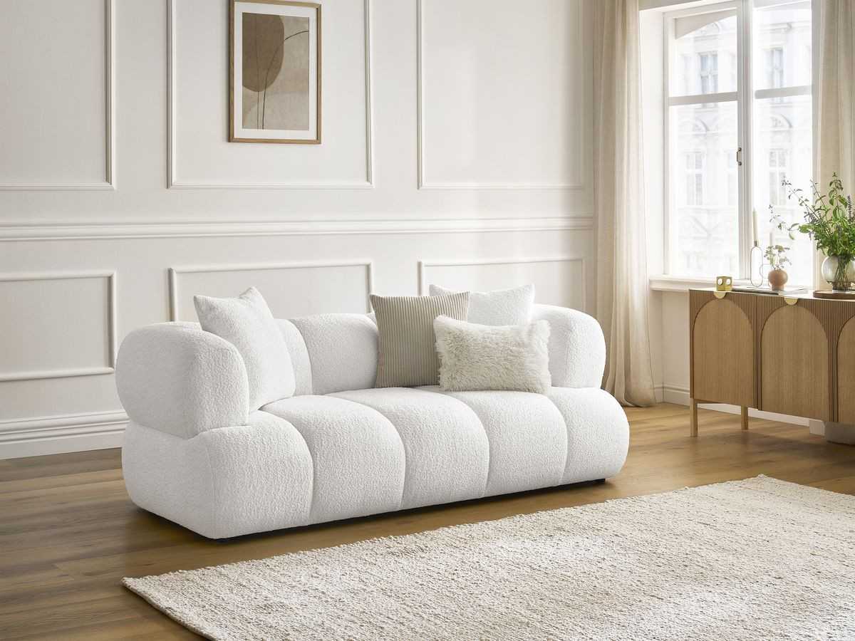 Bobochic Pamira Sofa 2-Sitzer Bouclé-Stoff Weiß