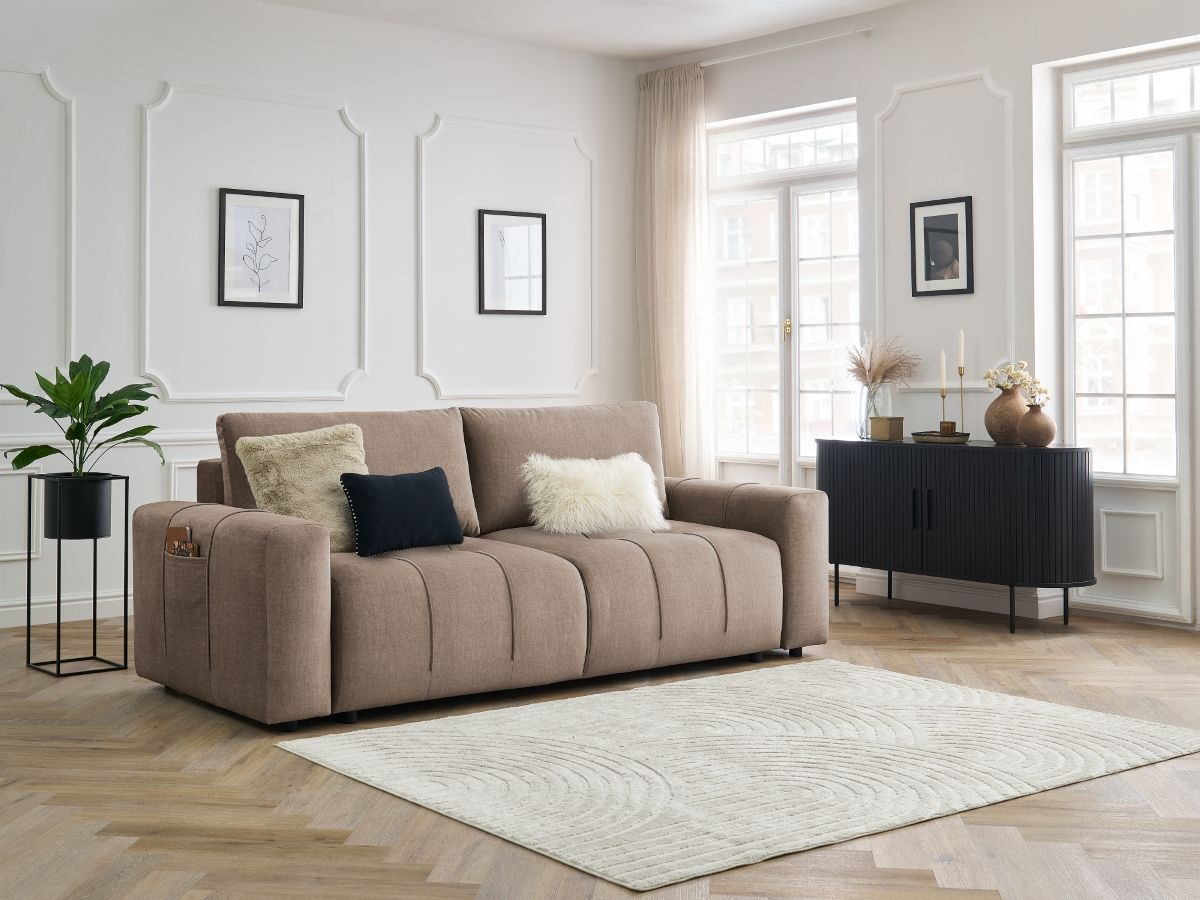 Bobochic Arsene Schlafsofa 3-Sitzer mit Bettkasten Samt Taupe