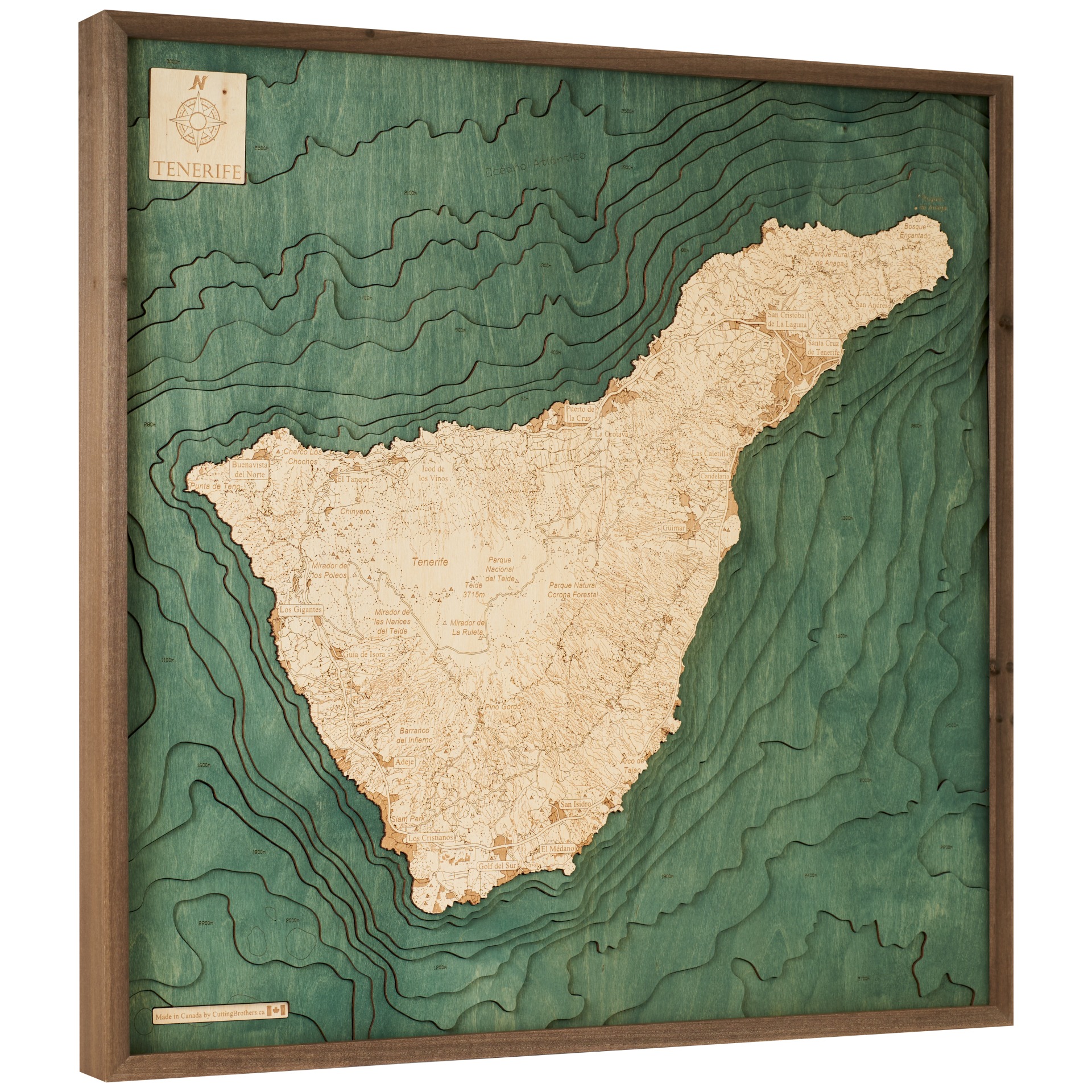 Cutting Brothers 3D Holz-Wandkarte Teneriffa 76x76 cm