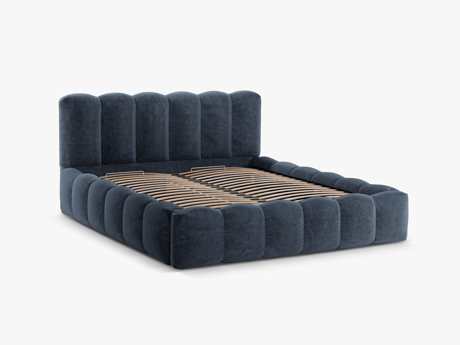 Micadoni Stauraumbett mit Kopfteil Lupine Chenille Perfect Harmony Dunkelblau