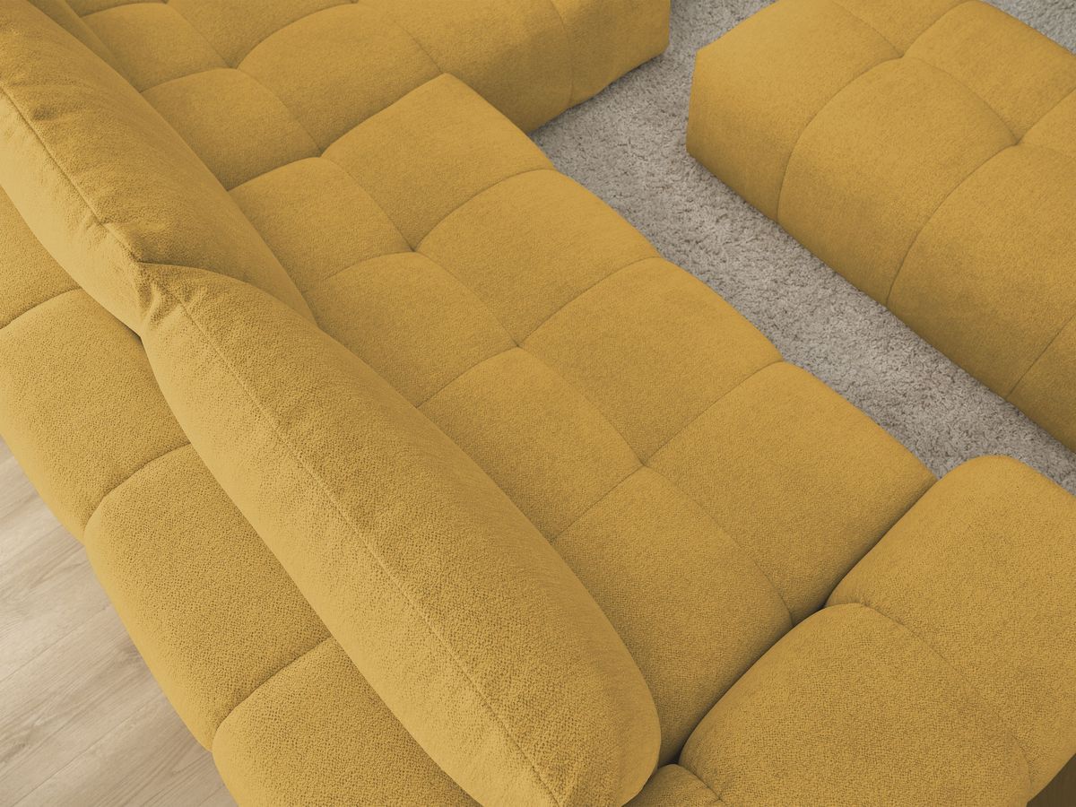 Bobochic Everest Ecksofa mit Schlaffunktion und Bettkasten und Pouf 318 × 180 cm, 3 Kissen Melange-Stoff Gelb Ecke rechts