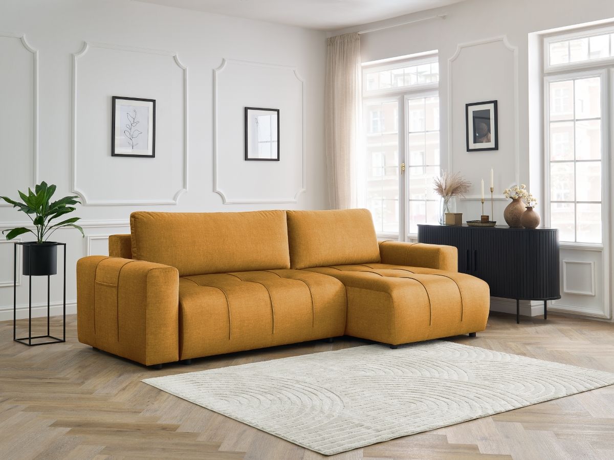 Bobochic Arsene Ecksofa mit Schlaffunktion und Bettkasten 288 × 148 cm Samt Gelb