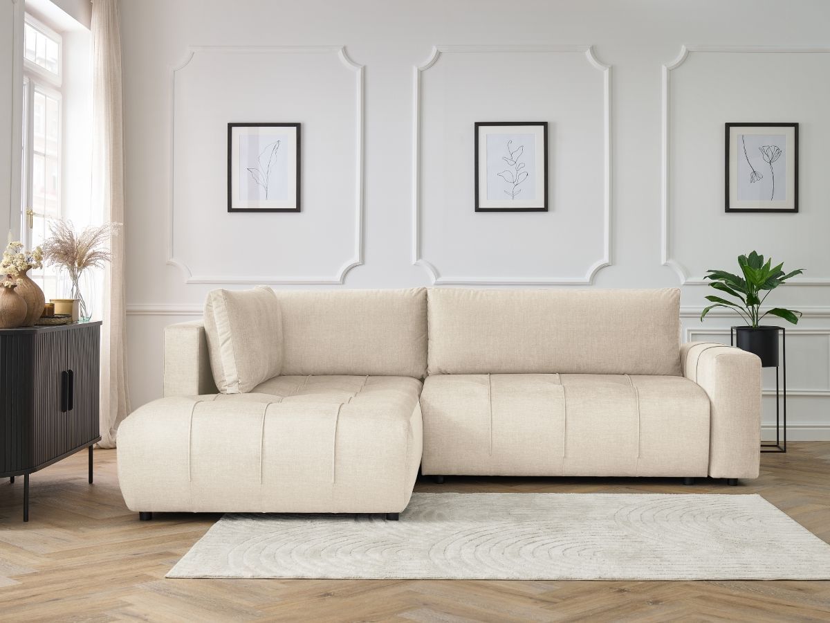 Bobochic Arsene Ecksofa mit Schlaffunktion und Bettkasten 277 × 200 cm Samt Beige Ecke links
