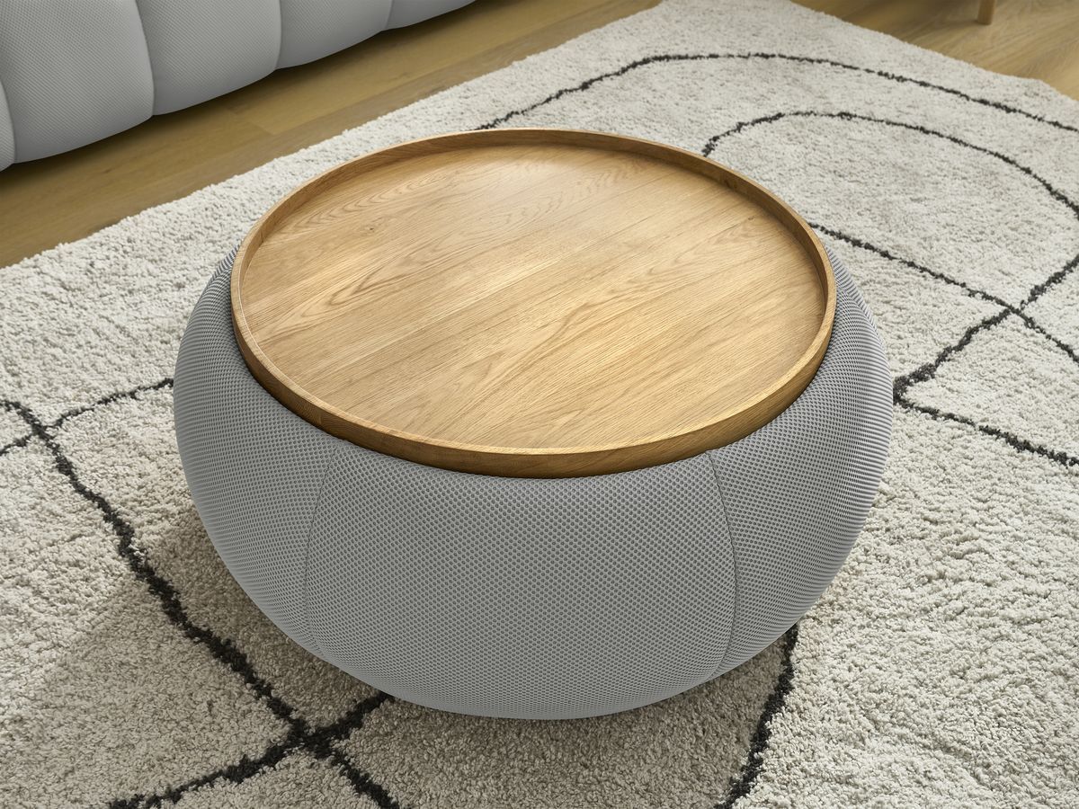 Bobochic Hayden Sofa 3-Sitzer mit Pouf 256 × 107 cm Mesh-Stoff Hellgrau