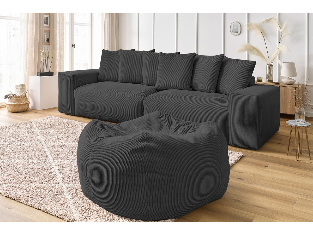 Bobochic Voltaire Sofa 5-Sitzer mit Pouf Cordsamt Dunkelgrau