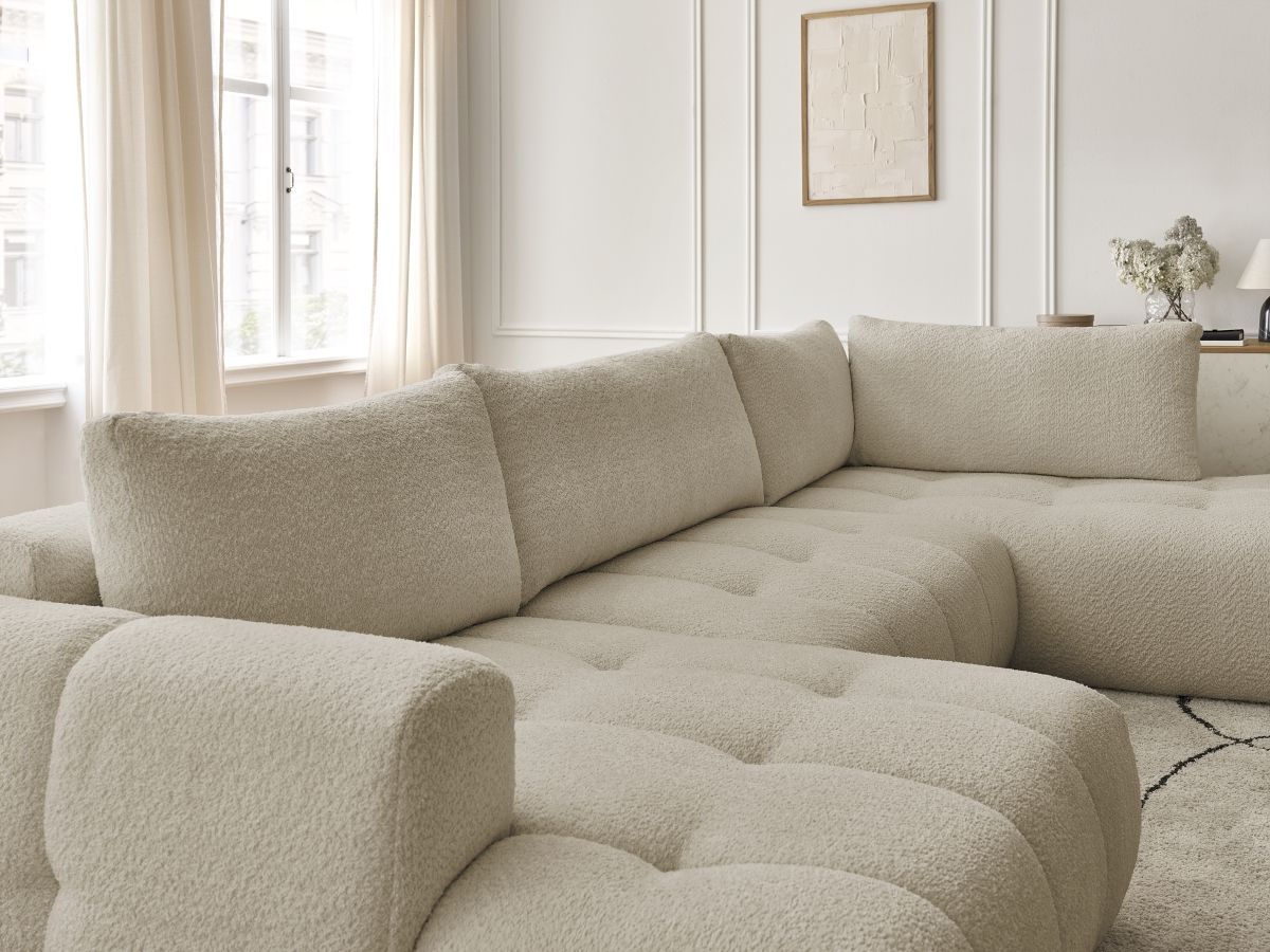 Bobochic Fuji Wohnlandschaft Bouclé-Stoff Beige Ecke links