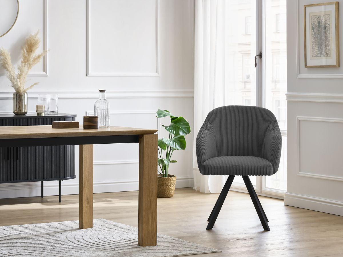 Bobochic Sophie Esszimmerstuhl 4er-Set mit Sternfuß Cordsamt Dunkelgrau