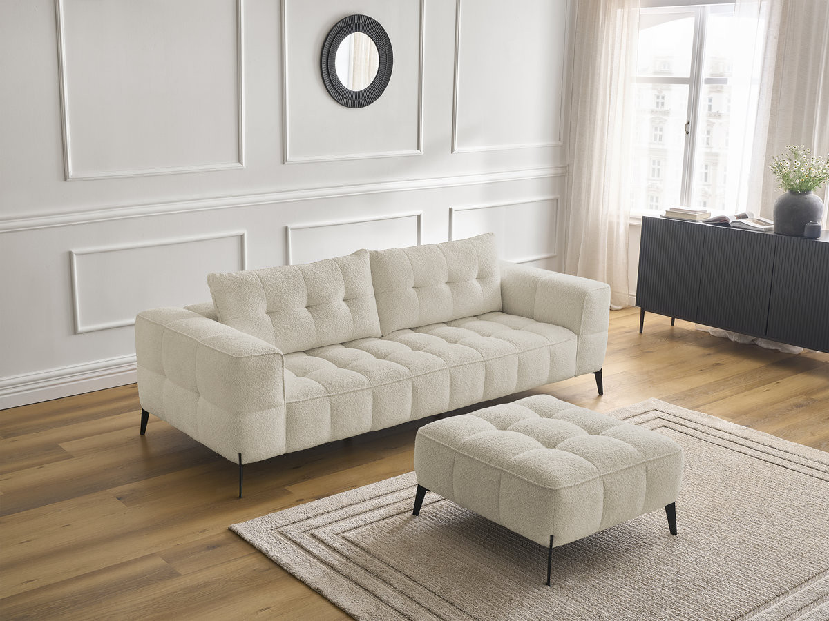 Bobochic Anis Sofa 3-Sitzer mit Pouf Bouclé-Stoff Beige