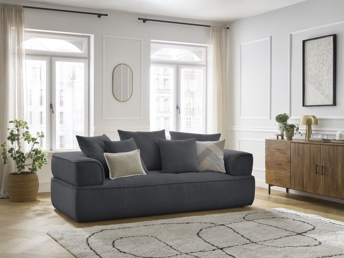 Bobochic Whesley Sofa 3-Sitzer Stoff Dunkelgrau
