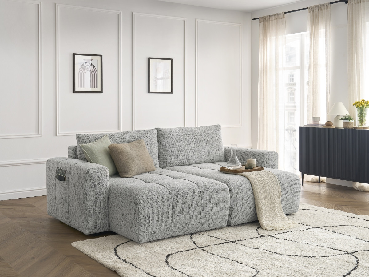 Bobochic Arsene Sofa 4-Sitzer Melange-Stoff Hellgrau