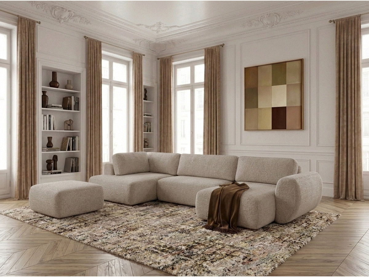Bobochic Denise Wohnlandschaft mit Pouf Strukturstoff Beige Ecke rechts
