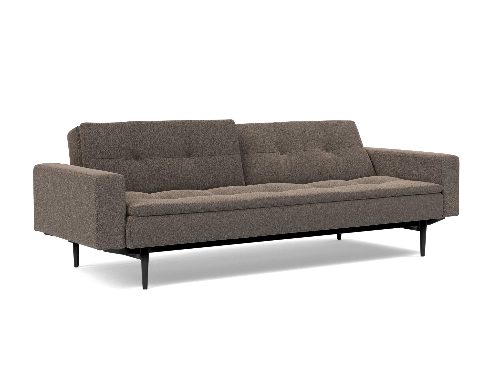 Schlafsofa Dublexo mit Armlehnen Boucle Skandi 530-Taupe Beine Styletto Eiche schwarz